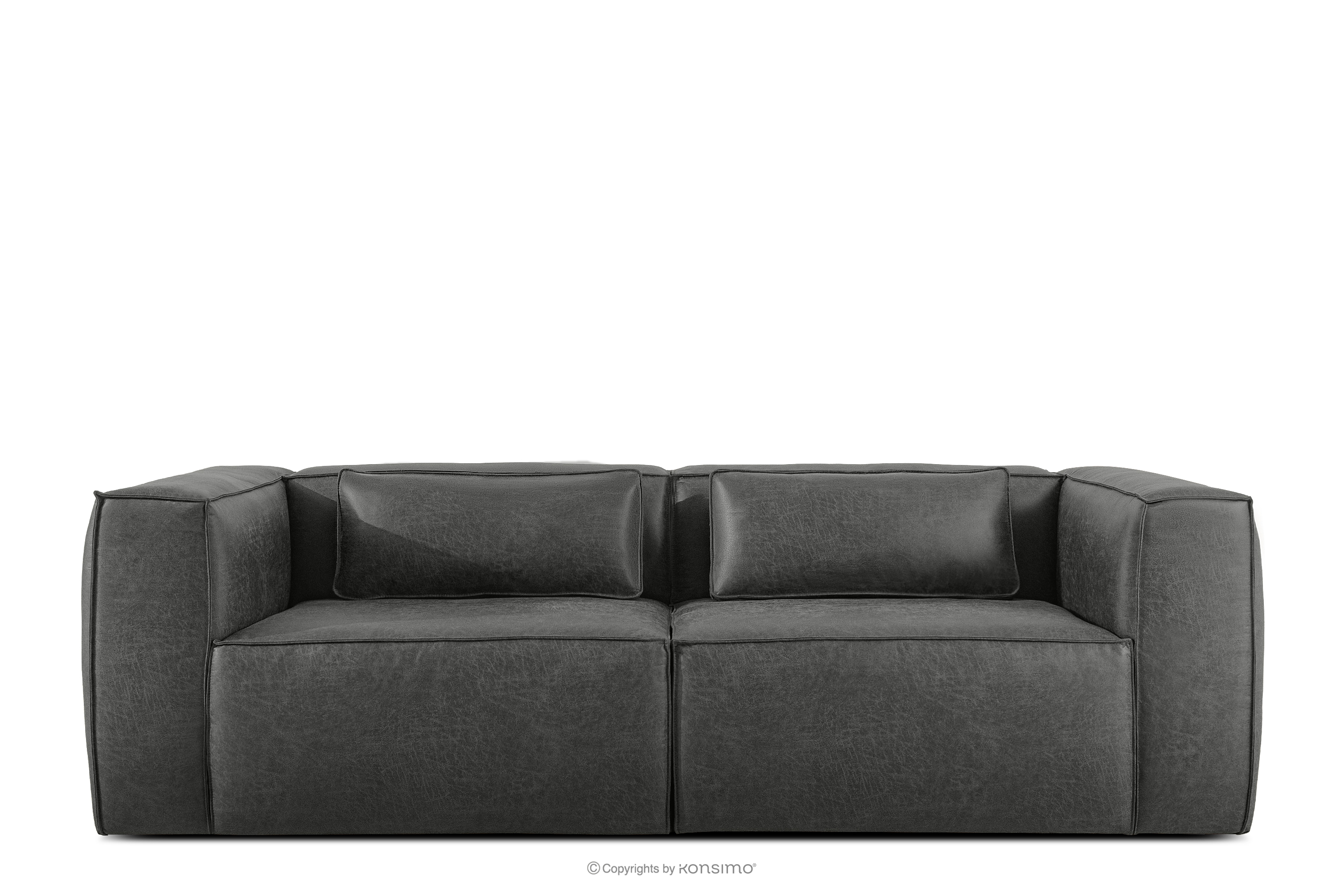 Sofa trzyosobowa w stylu loft tkanina skóropodobna ciemny szary