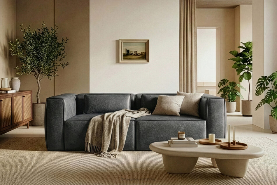 FEROX Sofa trzyosobowa w stylu loft tkanina skóropodobna ciemny szary ciemny szary - zdjęcie 10