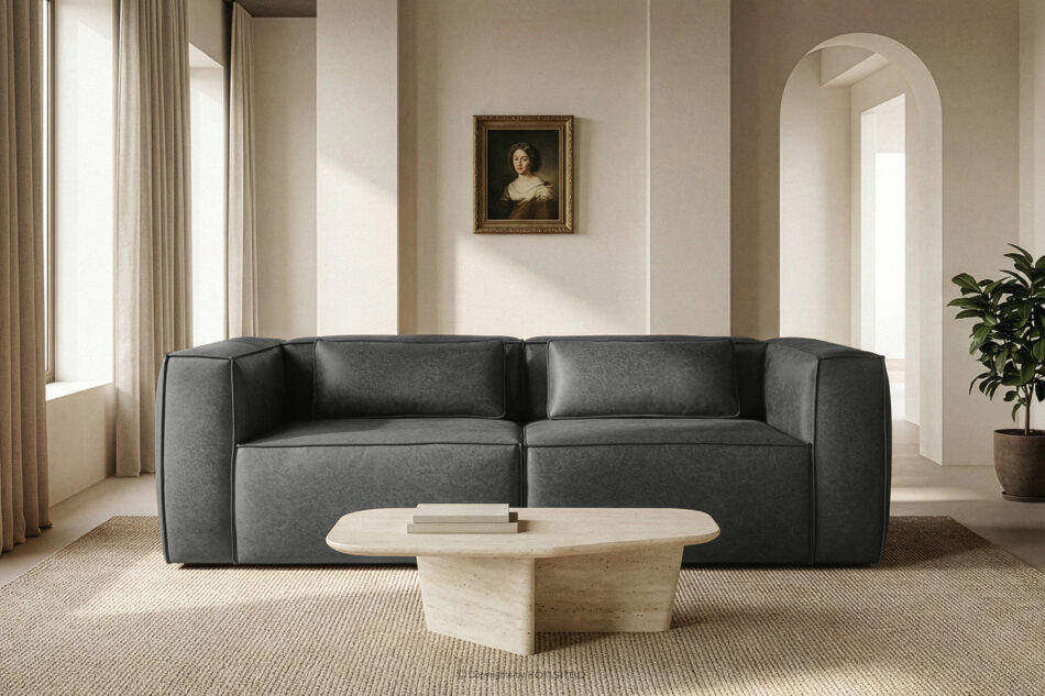 FEROX Sofa trzyosobowa w stylu loft tkanina skóropodobna ciemny szary ciemny szary - zdjęcie 11