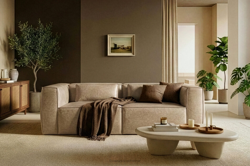 FEROX Sofa trzyosobowa w stylu loft tkanina skóropodobna beżowy beżowy - zdjęcie 10