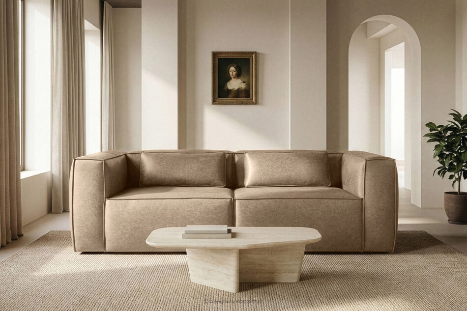 FEROX Sofa trzyosobowa w stylu loft tkanina skóropodobna beżowy beżowy - zdjęcie 11