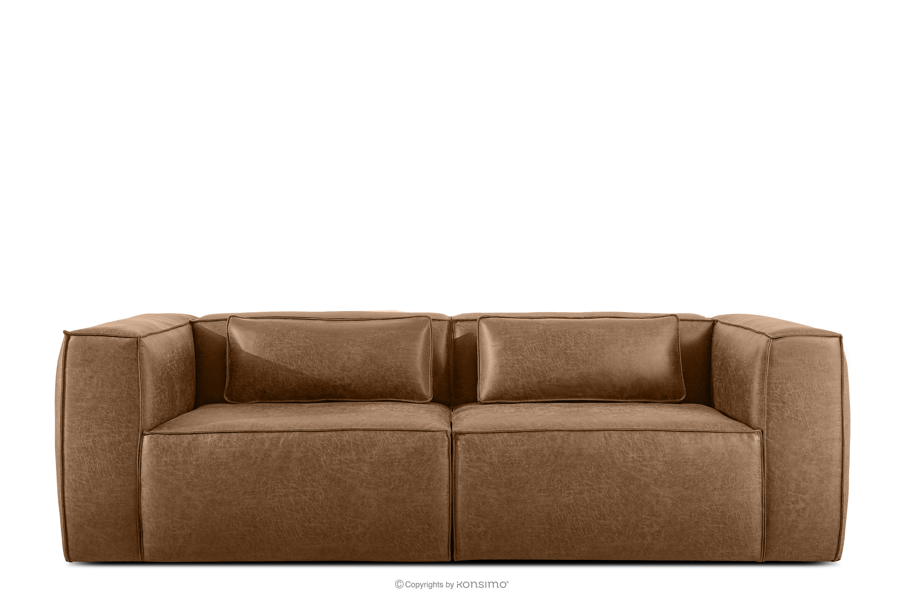 Sofa trzyosobowa w stylu loft tkanina skóropodobna brązowy