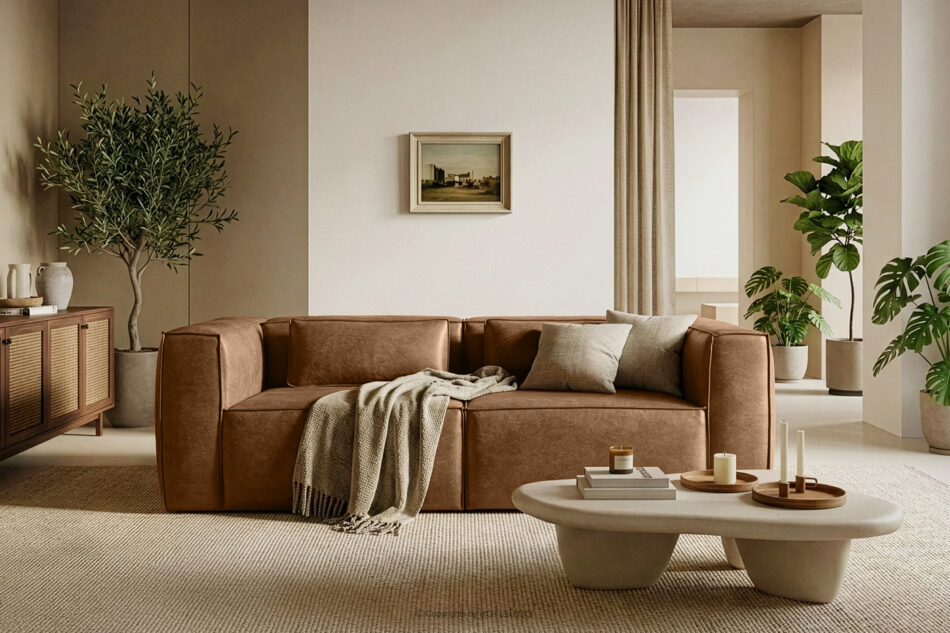 FEROX Sofa trzyosobowa w stylu loft tkanina skóropodobna brązowy brązowy - zdjęcie 10