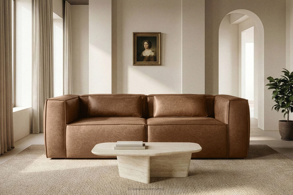 FEROX Sofa trzyosobowa w stylu loft tkanina skóropodobna brązowy brązowy - zdjęcie 11