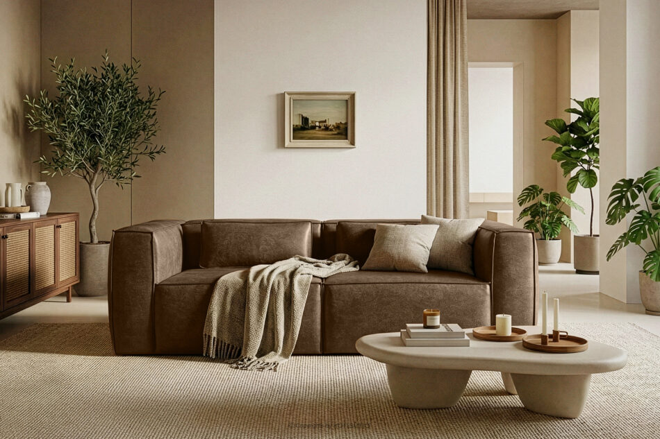 FEROX Sofa trzyosobowa w stylu loft tkanina skóropodobna ciemny brązowy ciemny brązowy - zdjęcie 10