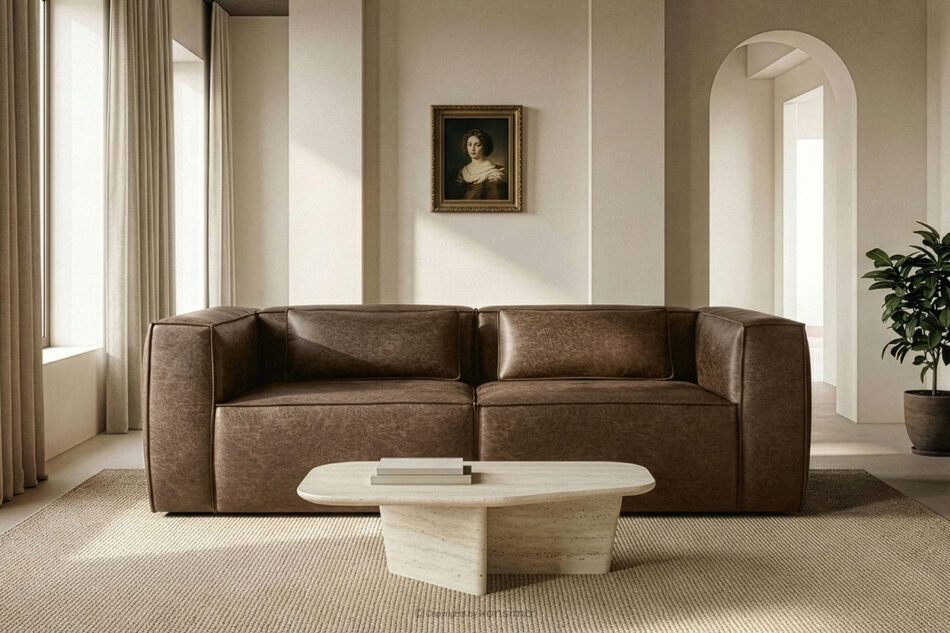 FEROX Sofa trzyosobowa w stylu loft tkanina skóropodobna ciemny brązowy ciemny brązowy - zdjęcie 11