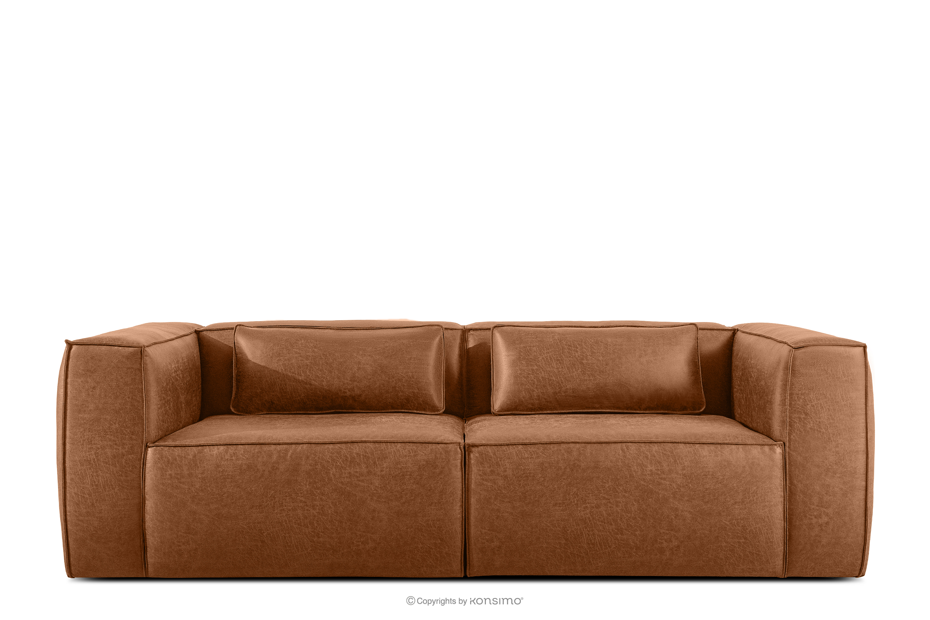 Sofa trzyosobowa w stylu loft tkanina skóropodobna rudy