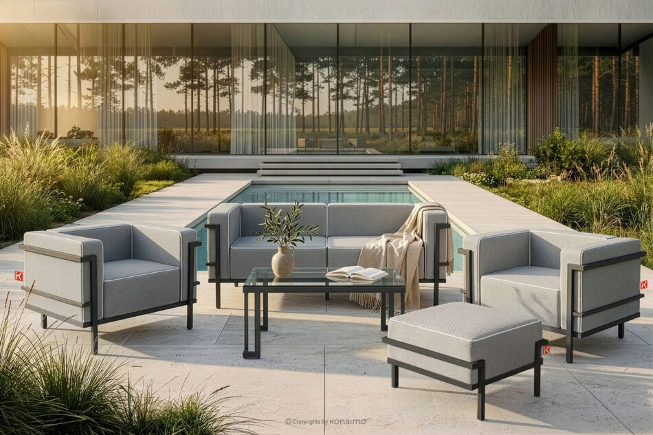 TRIGLO Puf ogrodowy na metalowych nóżkach ciemny szary/ciemny szary/biały ciemny szary/ciemny szary/biały - zdjęcie 6