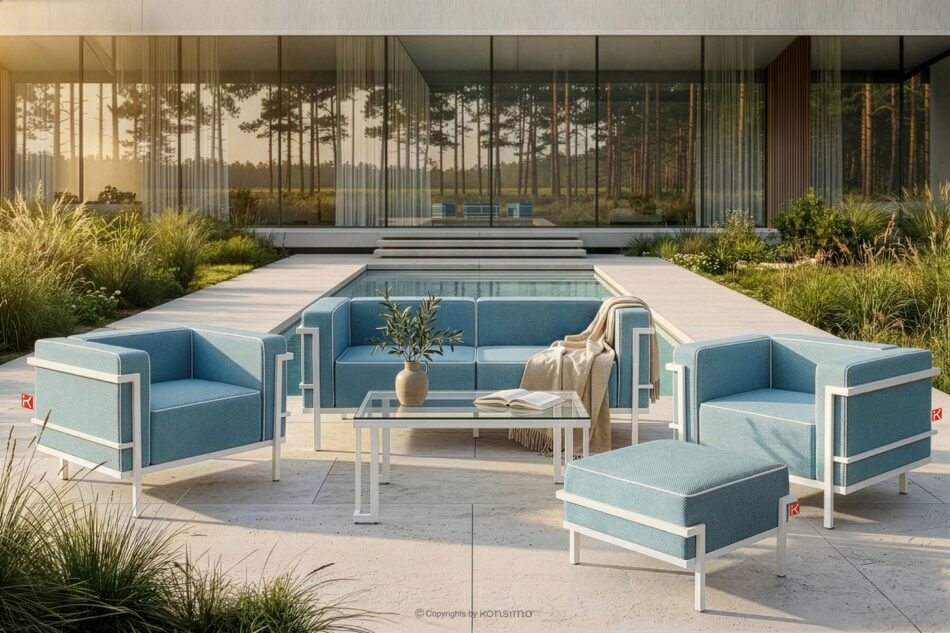 TRIGLO Puf ogrodowy na metalowych nóżkach biały/morski/biały biały/morski/biały - zdjęcie 6