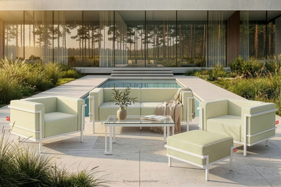 TRIGLO Puf ogrodowy na metalowych nóżkach biały/jasny zielony/biały biały/jasny zielony/biały - zdjęcie 6