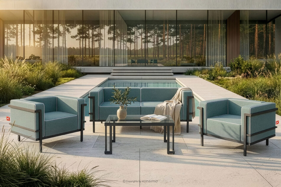 TRIGLO Nowoczesny fotel ogrodowy na metalowych nóżkachciemny szary/ciemny zielony/biały ciemny szary/ciemny zielony/biały - zdjęcie 10