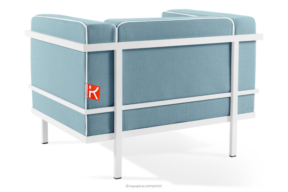 TRIGLO Nowoczesny fotel ogrodowy na metalowych nóżkachbiały/morski/biały biały/morski/biały - zdjęcie 3