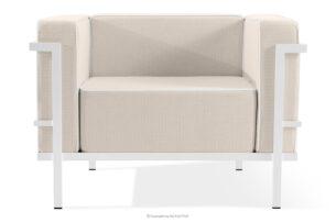 TRIGLO, https://konsimo.pl/kolekcja/triglo/ Nowoczesny fotel ogrodowy na metalowych nóżkachbiały/ciemny beżowy/biały biały/ciemny beżowy/biały - zdjęcie