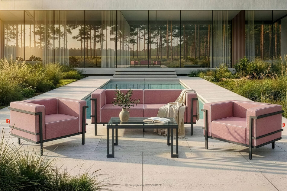 TRIGLO Nowoczesny fotel ogrodowy na metalowych nóżkachciemny szary/czerwony/biały ciemny szary/czerwony/biały - zdjęcie 10