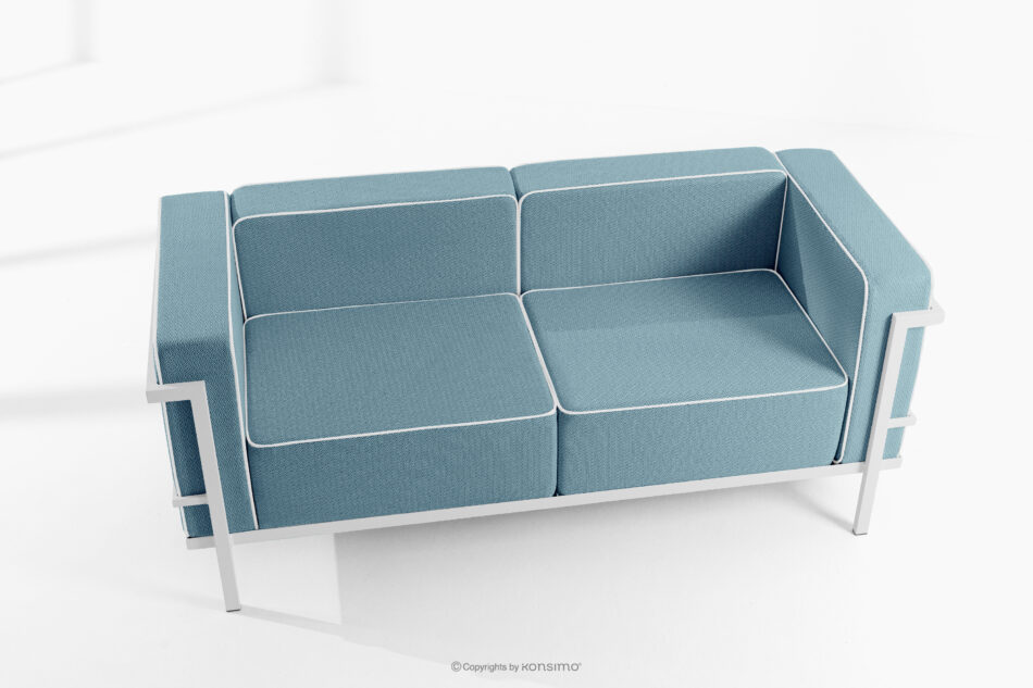 TRIGLO Nowoczesna sofa ogrodowa 2 na metalowych nóżkach biały/morski/biały biały/morski/biały - zdjęcie 1