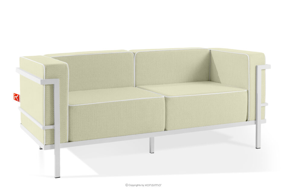 TRIGLO Nowoczesna sofa ogrodowa 2 na metalowych nóżkach biały/jasny zielony/biały biały/jasny zielony/biały - zdjęcie 2