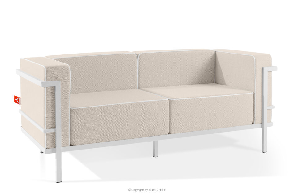 TRIGLO Nowoczesna sofa ogrodowa 2 na metalowych nóżkach biały/ciemny beżowy/biały biały/ciemny beżowy/biały - zdjęcie 2