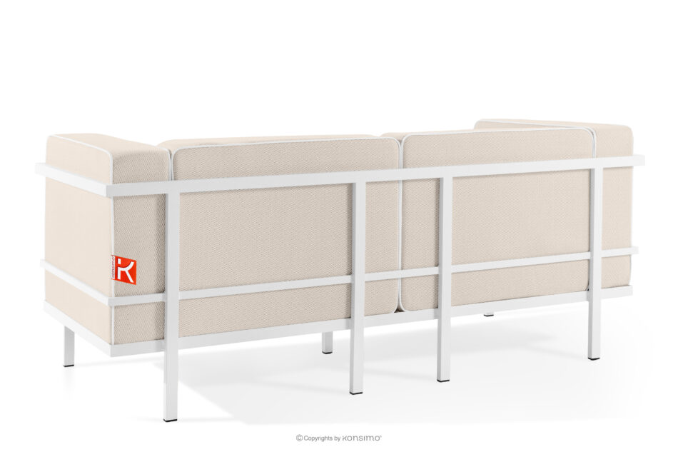 TRIGLO Nowoczesna sofa ogrodowa 2 na metalowych nóżkach biały/ciemny beżowy/biały biały/ciemny beżowy/biały - zdjęcie 3