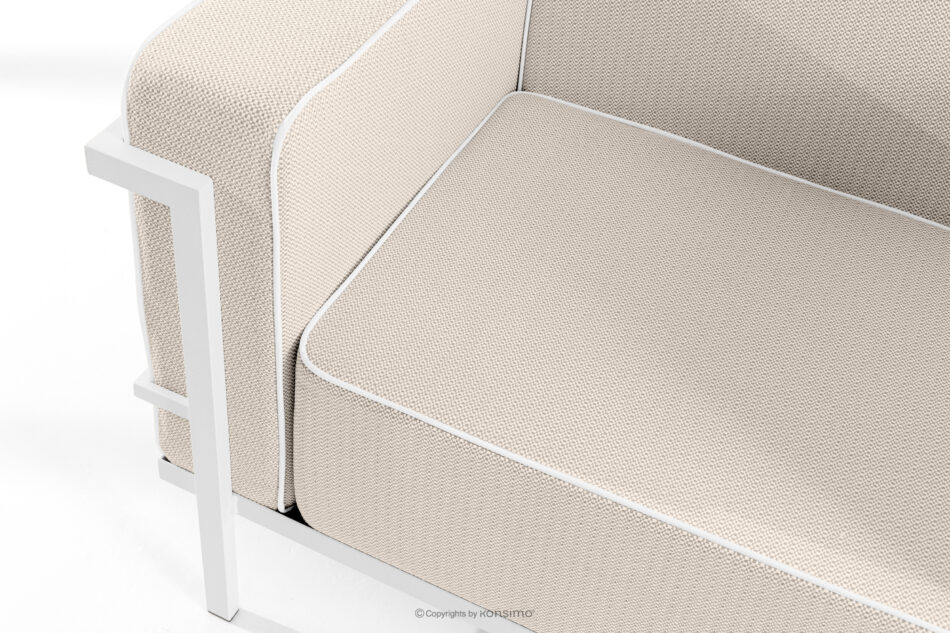 TRIGLO Nowoczesna sofa ogrodowa 2 na metalowych nóżkach biały/ciemny beżowy/biały biały/ciemny beżowy/biały - zdjęcie 4