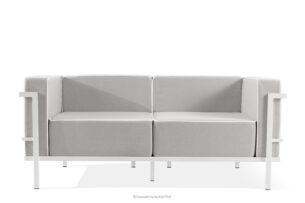 TRIGLO, https://konsimo.pl/kolekcja/triglo/ Nowoczesna sofa ogrodowa 2 na metalowych nóżkach biały/ciemny szary/biały biały/ciemny szary/biały - zdjęcie