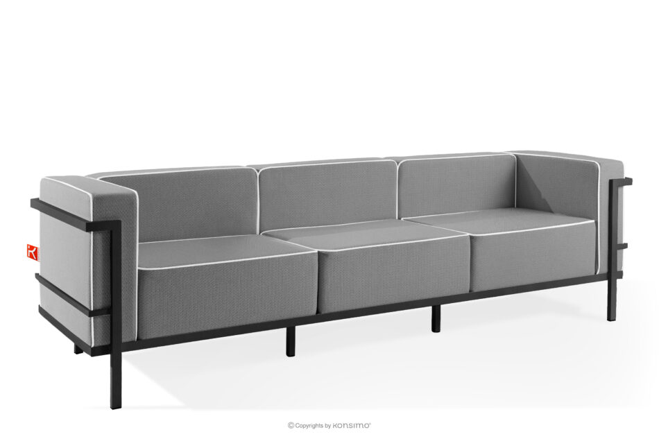 TRIGLO Nowoczesna sofa ogrodowa 3 na metalowych nóżkach ciemny szary/czarny/biały ciemny szary/czarny/biały - zdjęcie 2