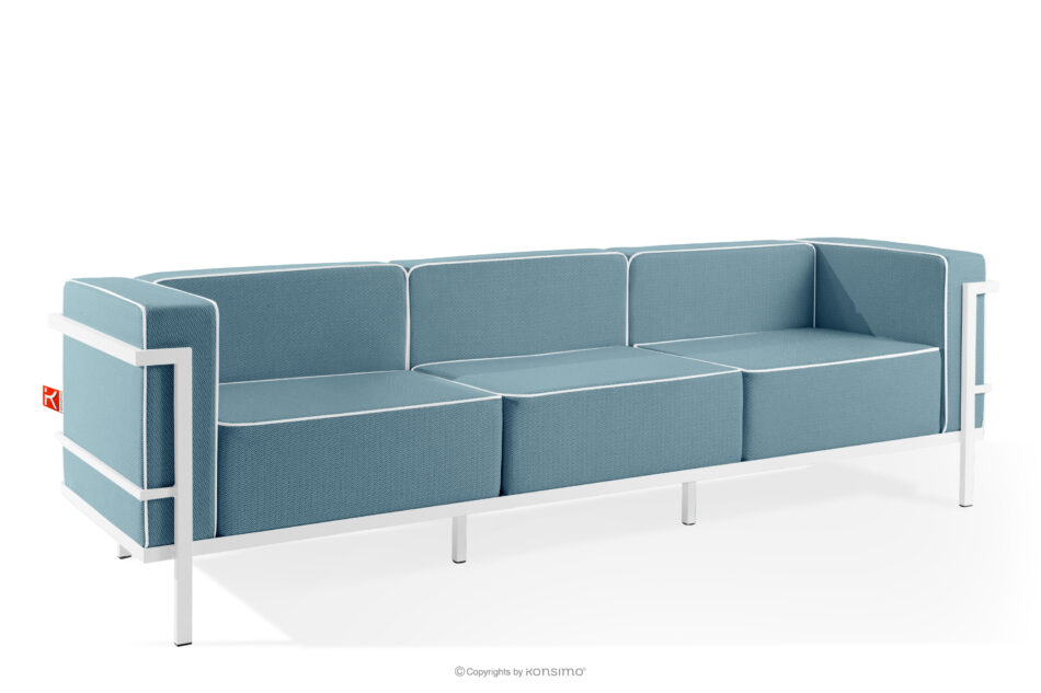 TRIGLO Nowoczesna sofa ogrodowa 3 na metalowych nóżkach biały/morski/biały biały/morski/biały - zdjęcie 2