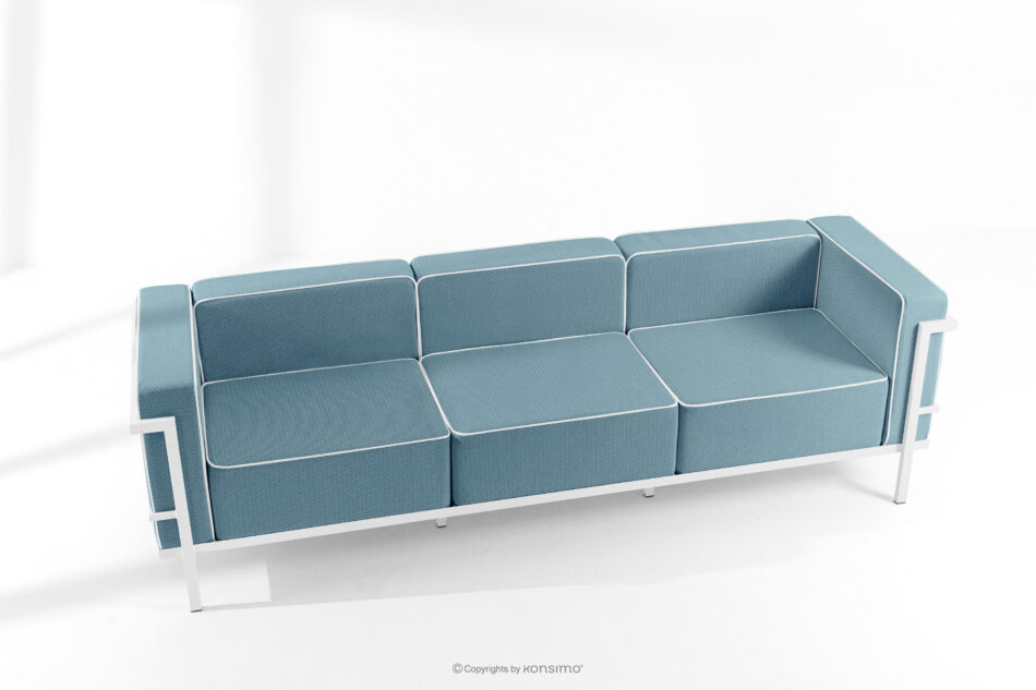 TRIGLO Nowoczesna sofa ogrodowa 3 na metalowych nóżkach biały/morski/biały biały/morski/biały - zdjęcie 1