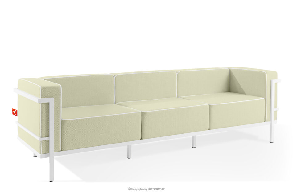 TRIGLO Nowoczesna sofa ogrodowa 3 na metalowych nóżkach biały/jasny zielony/biały biały/jasny zielony/biały - zdjęcie 2