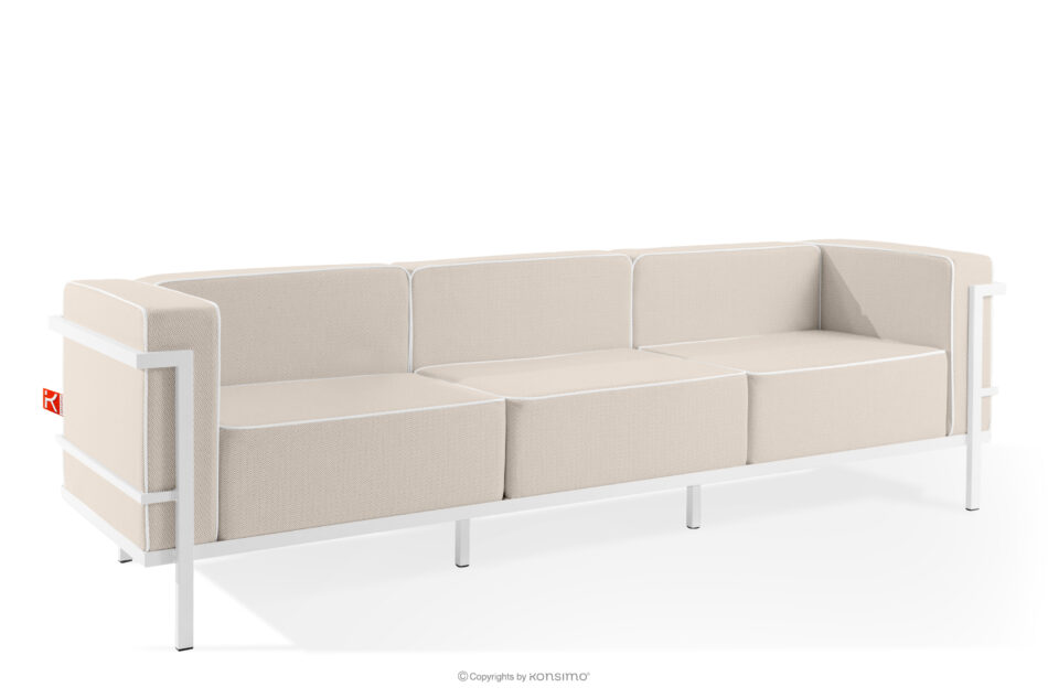 TRIGLO Nowoczesna sofa ogrodowa 3 na metalowych nóżkach biały/ciemny beżowy/biały biały/ciemny beżowy/biały - zdjęcie 2