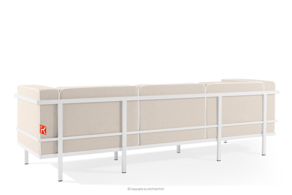 TRIGLO Nowoczesna sofa ogrodowa 3 na metalowych nóżkach biały/ciemny beżowy/biały biały/ciemny beżowy/biały - zdjęcie 3
