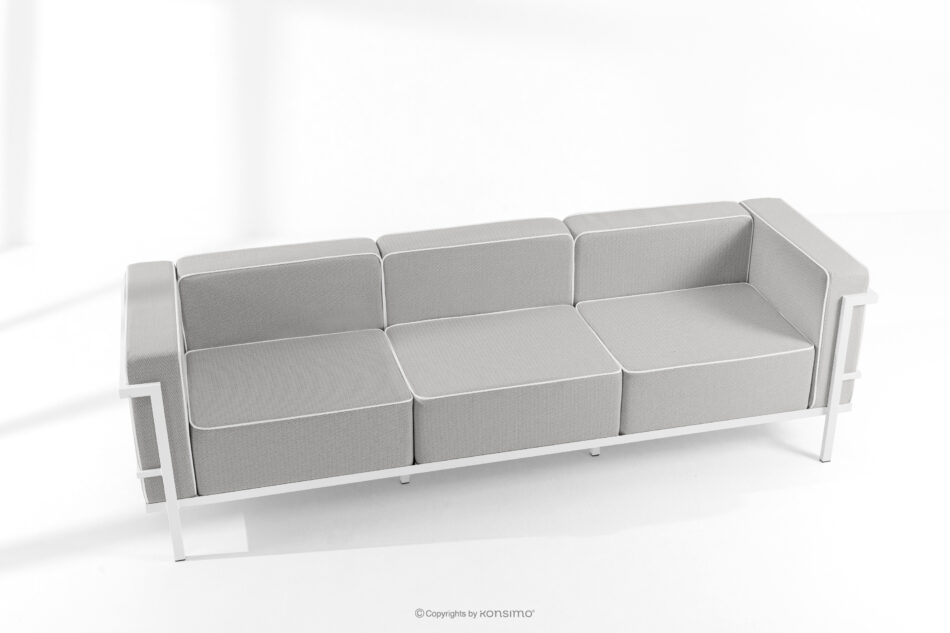 TRIGLO Nowoczesna sofa ogrodowa 3 na metalowych nóżkach biały/ciemny szary/biały biały/ciemny szary/biały - zdjęcie 1