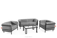 Zestaw mebli ogrodowych 2x fotel, sofa dwuosobowa, stolik ciemny szary/czarny/biały