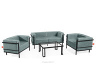 Zestaw mebli ogrodowych 2x fotel, sofa dwuosobowa, stolik ciemny szary/ciemny zielony/biały