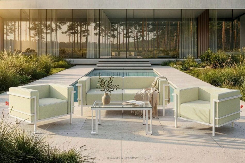 TRIGLO Zestaw mebli ogrodowych 2x fotel, sofa dwuosobowa, stolik biały/jasny zielony/biały biały/jasny zielony/biały - zdjęcie 19