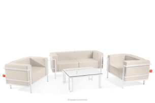TRIGLO, https://konsimo.pl/kolekcja/triglo/ Zestaw mebli ogrodowych 2x fotel, sofa dwuosobowa, stolik biały/ciemny beżowy/biały biały/ciemny beżowy/biały - zdjęcie