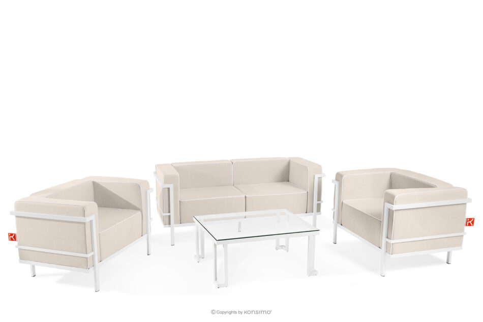 TRIGLO Zestaw mebli ogrodowych 2x fotel, sofa dwuosobowa, stolik biały/ciemny beżowy/biały biały/ciemny beżowy/biały - zdjęcie 0