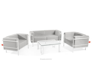 TRIGLO, https://konsimo.pl/kolekcja/triglo/ Zestaw mebli ogrodowych 2x fotel, sofa dwuosobowa, stolik biały/ciemny szary/biały biały/ciemny szary/biały - zdjęcie