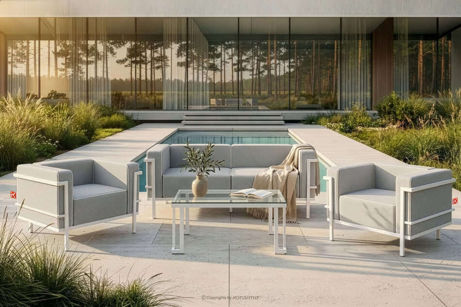 TRIGLO Zestaw mebli ogrodowych 2x fotel, sofa dwuosobowa, stolik biały/ciemny szary/biały biały/ciemny szary/biały - zdjęcie 19