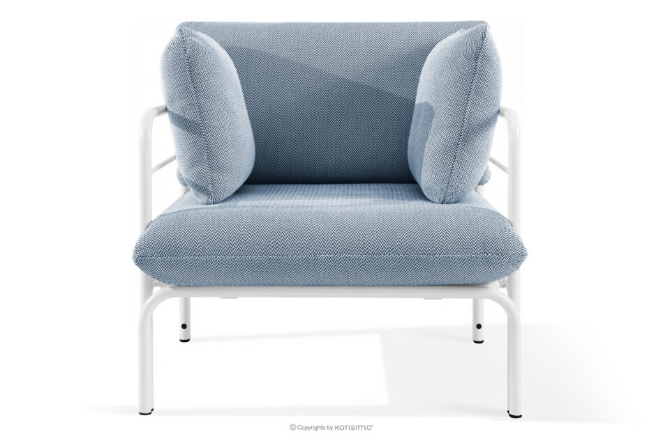 RAMBE Loftowy fotel ogrodowy na metalowych nogach biały/morski/biały biały/morski/biały - zdjęcie 0