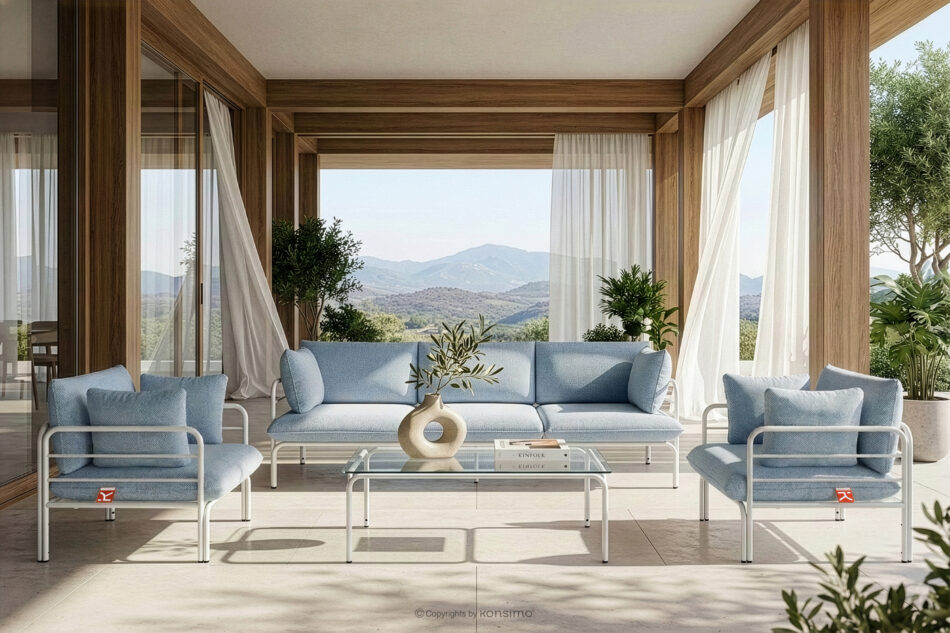 RAMBE Loftowy fotel ogrodowy na metalowych nogach biały/morski/biały biały/morski/biały - zdjęcie 10