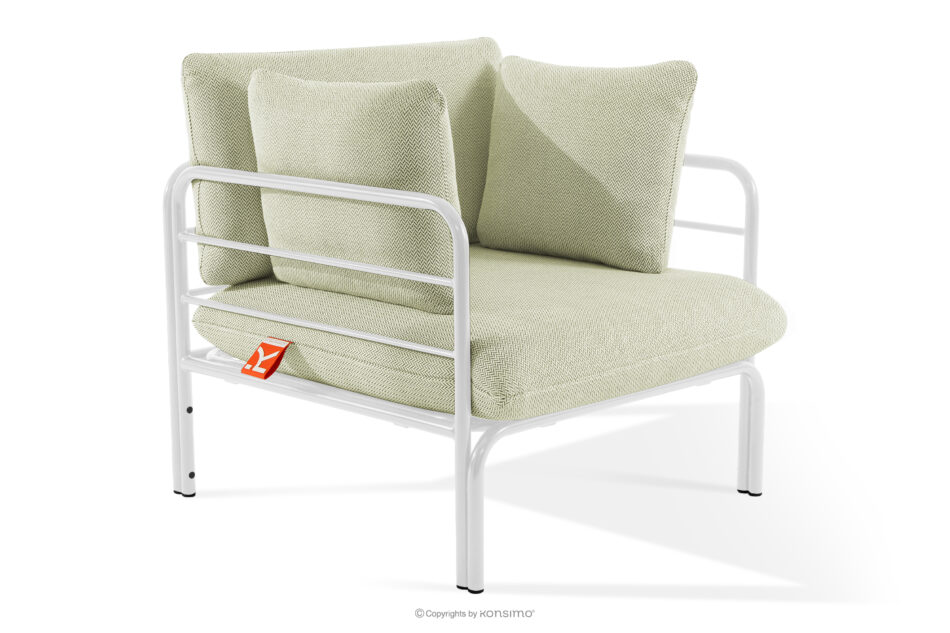 RAMBE Loftowy fotel ogrodowy na metalowych nogach biały/jasny zielony/biały biały/jasny zielony/biały - zdjęcie 2