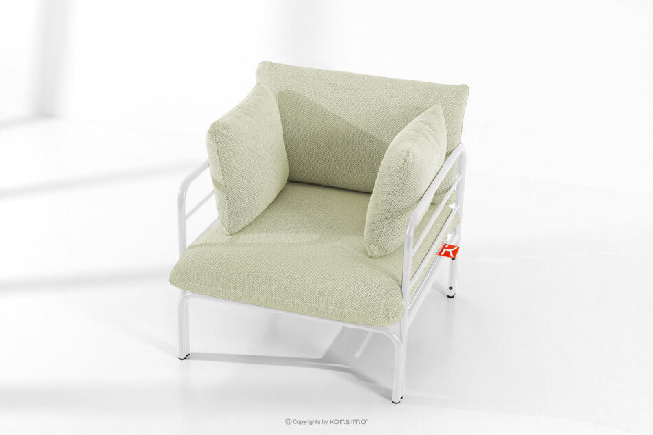 RAMBE Loftowy fotel ogrodowy na metalowych nogach biały/jasny zielony/biały biały/jasny zielony/biały - zdjęcie 1