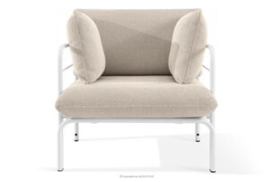RAMBE, https://konsimo.pl/kolekcja/rambe/ Loftowy fotel ogrodowy na metalowych nogach biały/beżowy/biały biały/beżowy/biały - zdjęcie