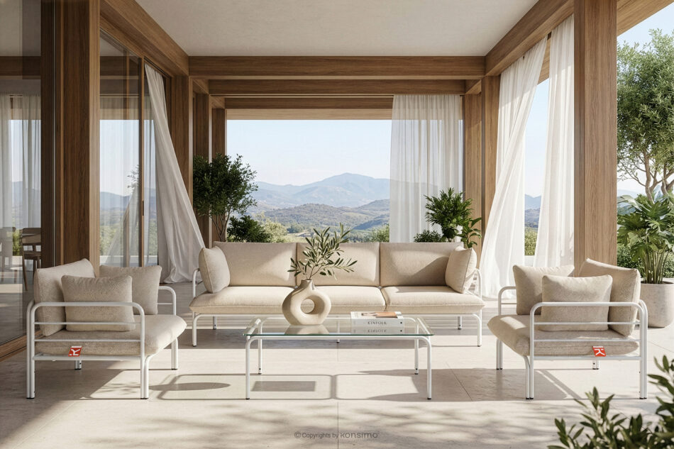 RAMBE Loftowy fotel ogrodowy na metalowych nogach biały/beżowy/biały biały/beżowy/biały - zdjęcie 10