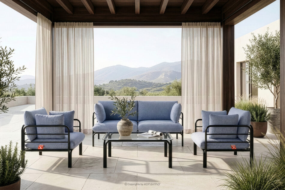 RAMBE Loftowa sofa ogrodowa 2 na metalowych nogach antracytowy/granatowy/biały antracytowy/granatowy/biały - zdjęcie 10