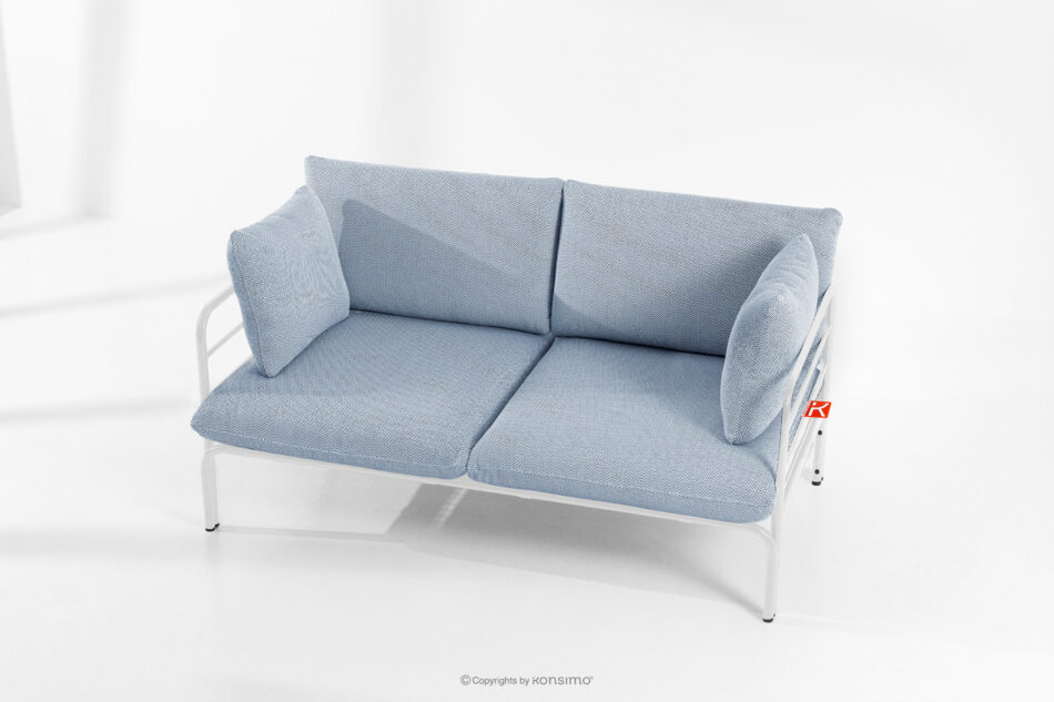 RAMBE Loftowa sofa ogrodowa 2 na metalowych nogach biały/błękitny/biały biały/błękitny/biały - zdjęcie 1