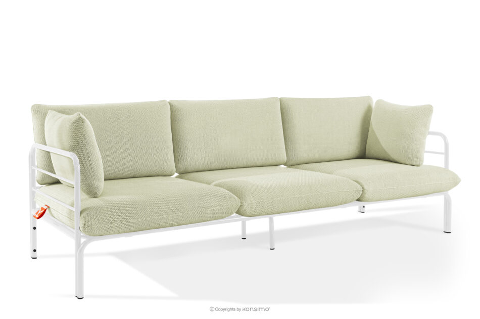 RAMBE Loftowa sofa ogrodowa 3 na metalowych nogach biały/jasny zielony/biały biały/jasny zielony/biały - zdjęcie 2
