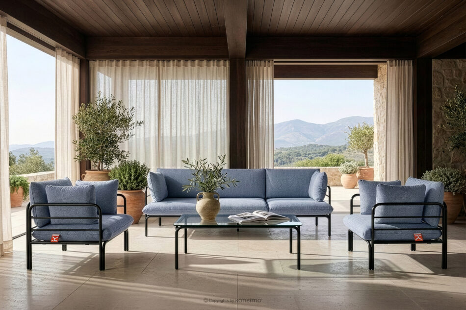 RAMBE Loftowa sofa ogrodowa 3 na metalowych nogach antracytowy/granatowy/biały antracytowy/granatowy/biały - zdjęcie 10