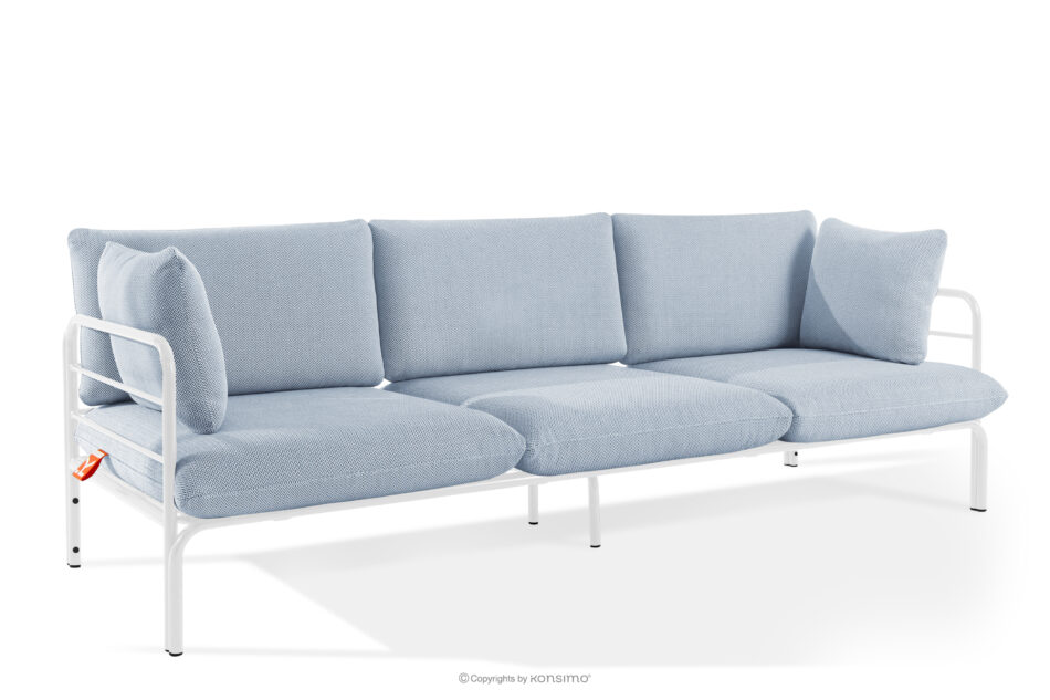 RAMBE Loftowa sofa ogrodowa 3 na metalowych nogach biały/błękitny/biały biały/błękitny/biały - zdjęcie 2