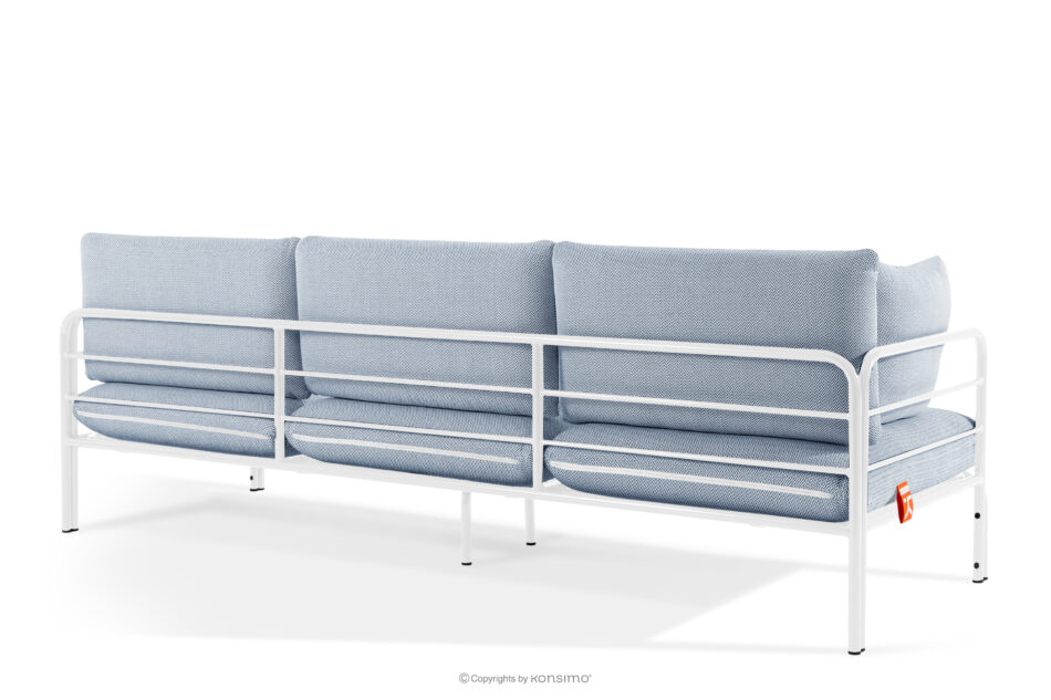 RAMBE Loftowa sofa ogrodowa 3 na metalowych nogach biały/błękitny/biały biały/błękitny/biały - zdjęcie 3